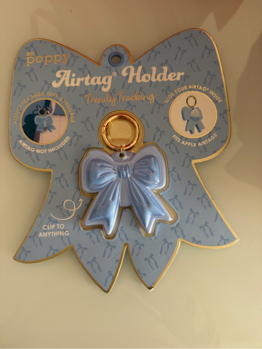poppy Blue Bow AirTag Holder Key & bag Accessory new